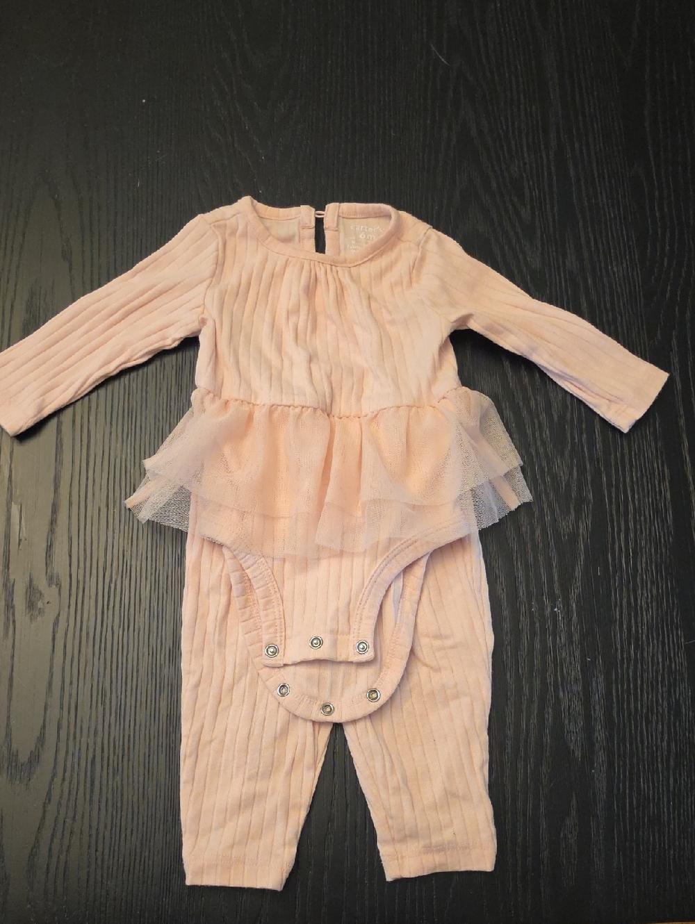 Carter's Pink Ribbed Tulle Peplum Baby One-Piece